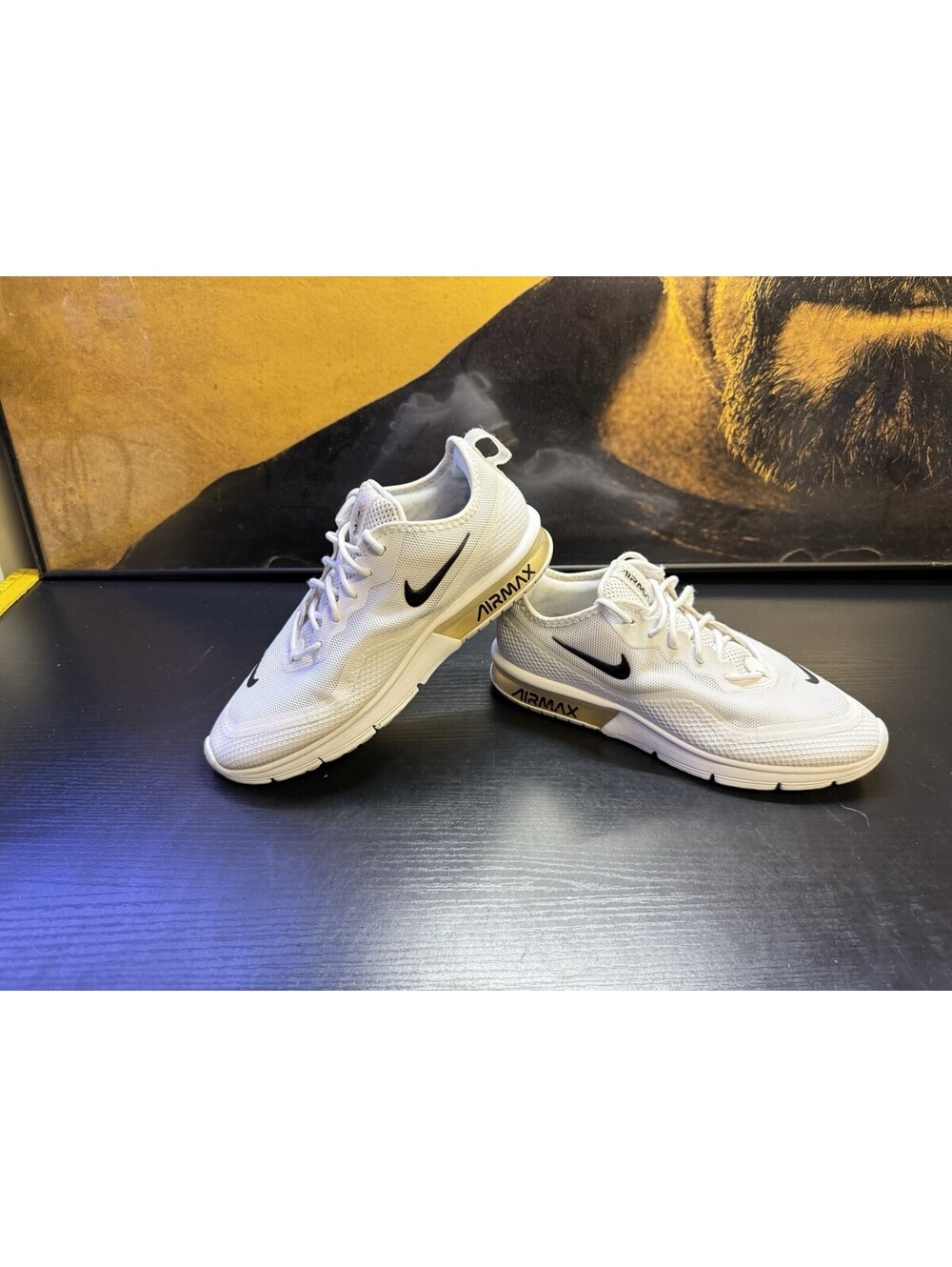 Nike Air Max Sequent 4.5 Womens White Black Running Shoes Size 8.5 BQ8824-100